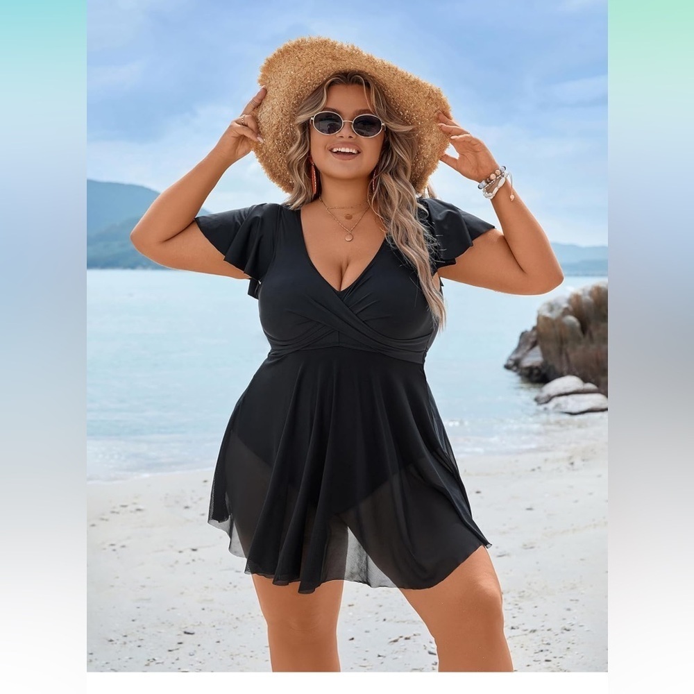 🆕Plus Size One Piece Swim Dress Tummy Control Swimsuit
